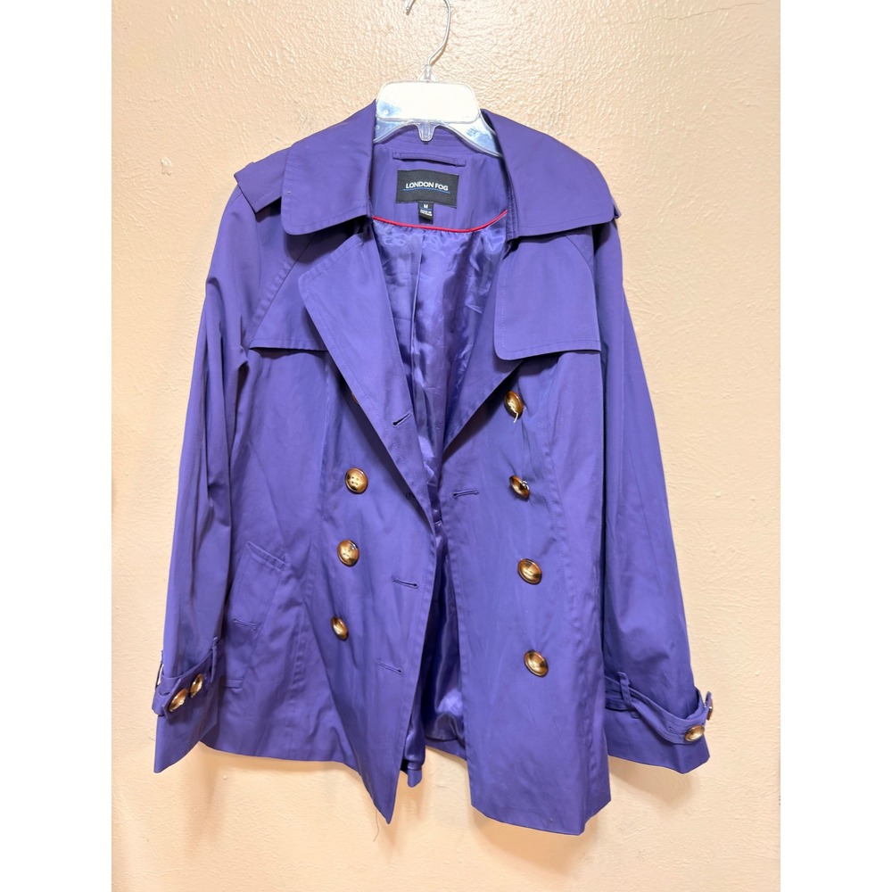 London Fog Womens‎ Purple Double Breasted Trench Coat Jacket Medium